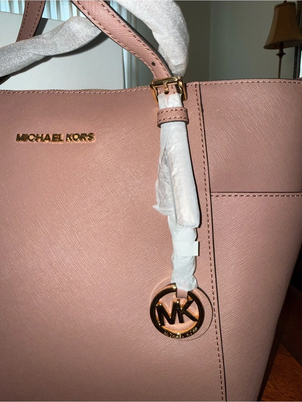 Michael Kors Rose Pink Saffiano Leather Tote with MK Charm